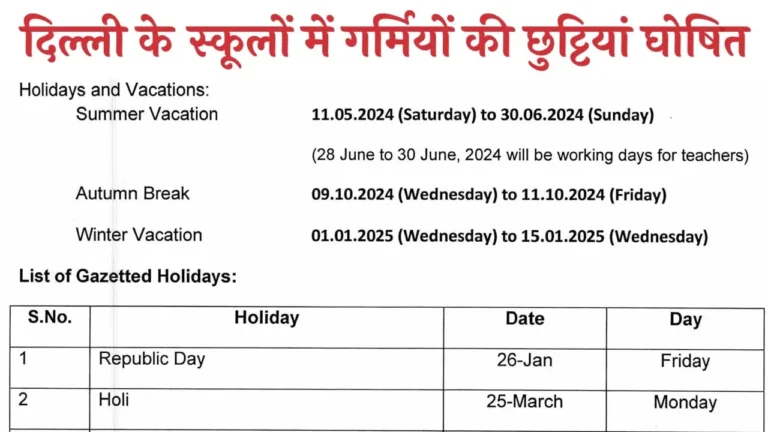 Delhi School Summer Vacation