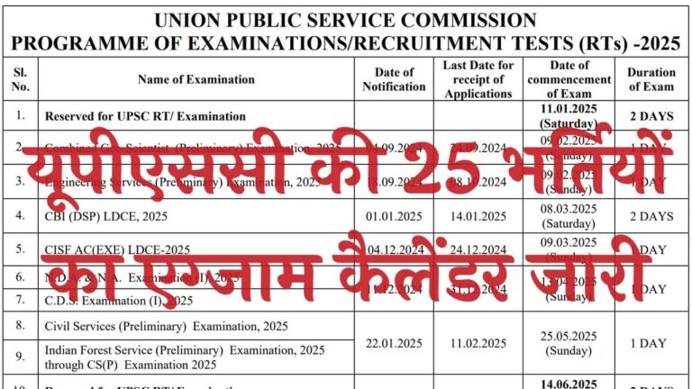 UPSC New Exam Calendar