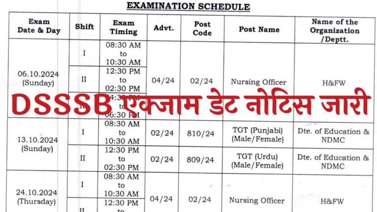 DSSSB Exam Date Notice