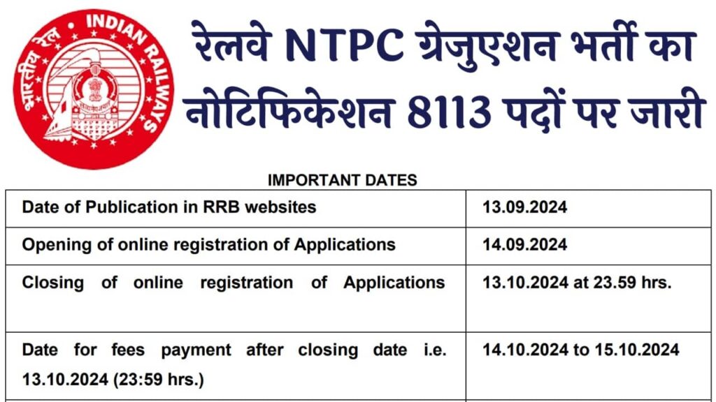 Railway NTPC Graduate Vacancy