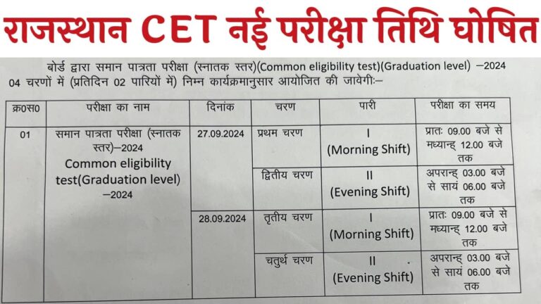 Rajasthan CET Graduation Exam Date