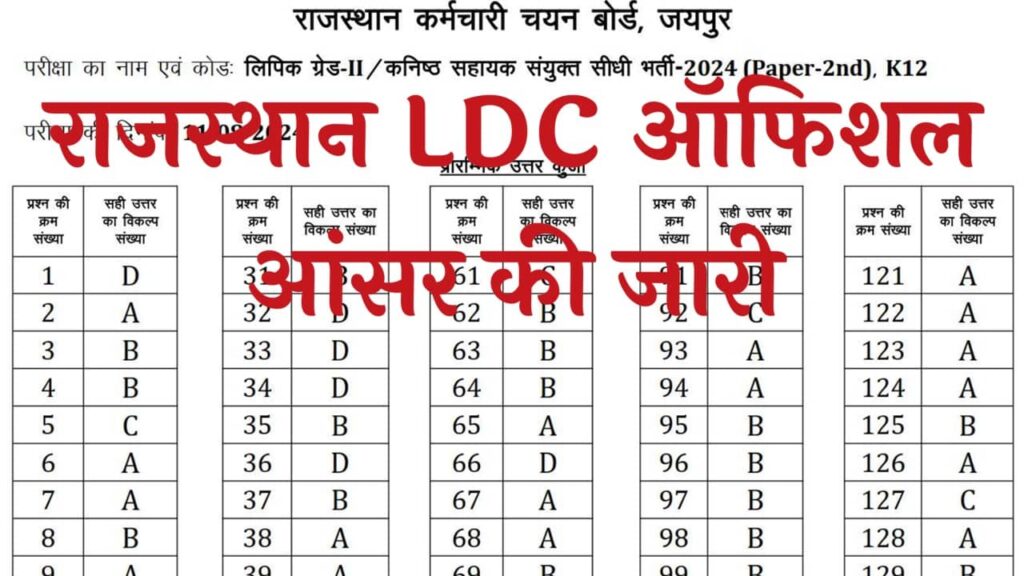 Rajasthan LDC Answer Key Release