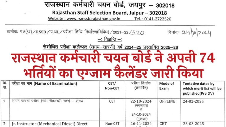 RSMSSB Exam Calendar 2024-25