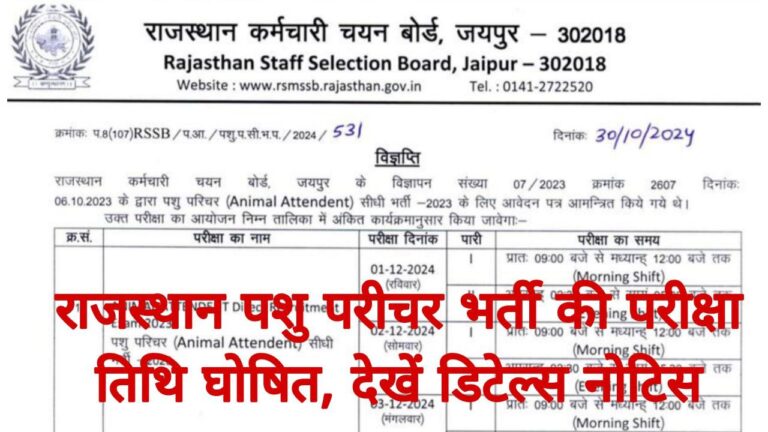 Rajasthan Animal Attendant Exam Date