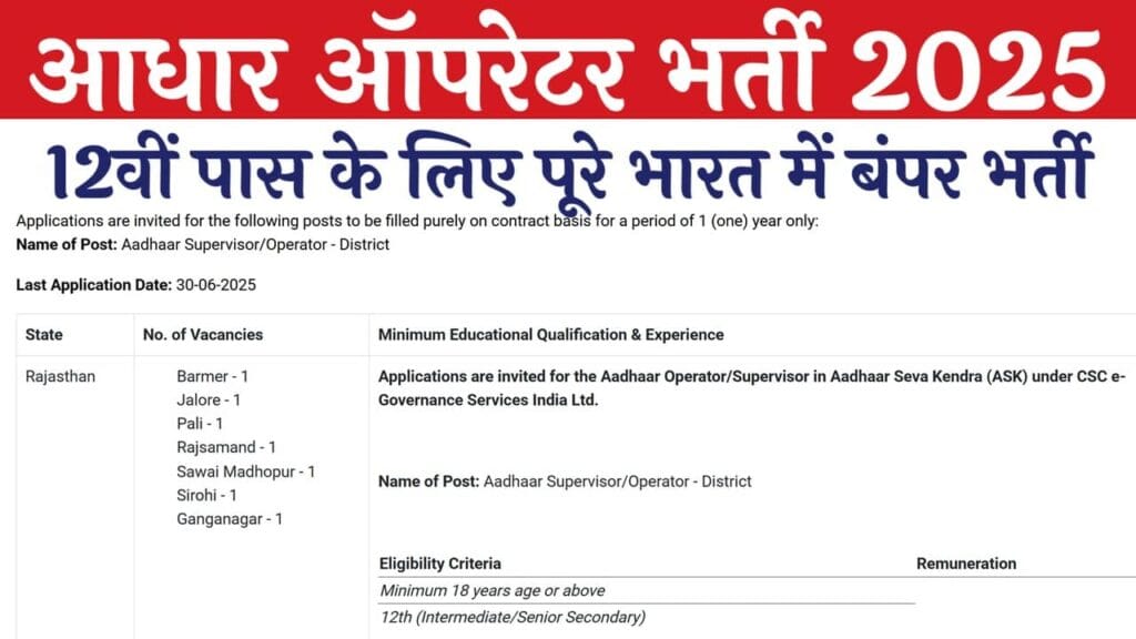 Aadhaar Operator Recruitment 2025
